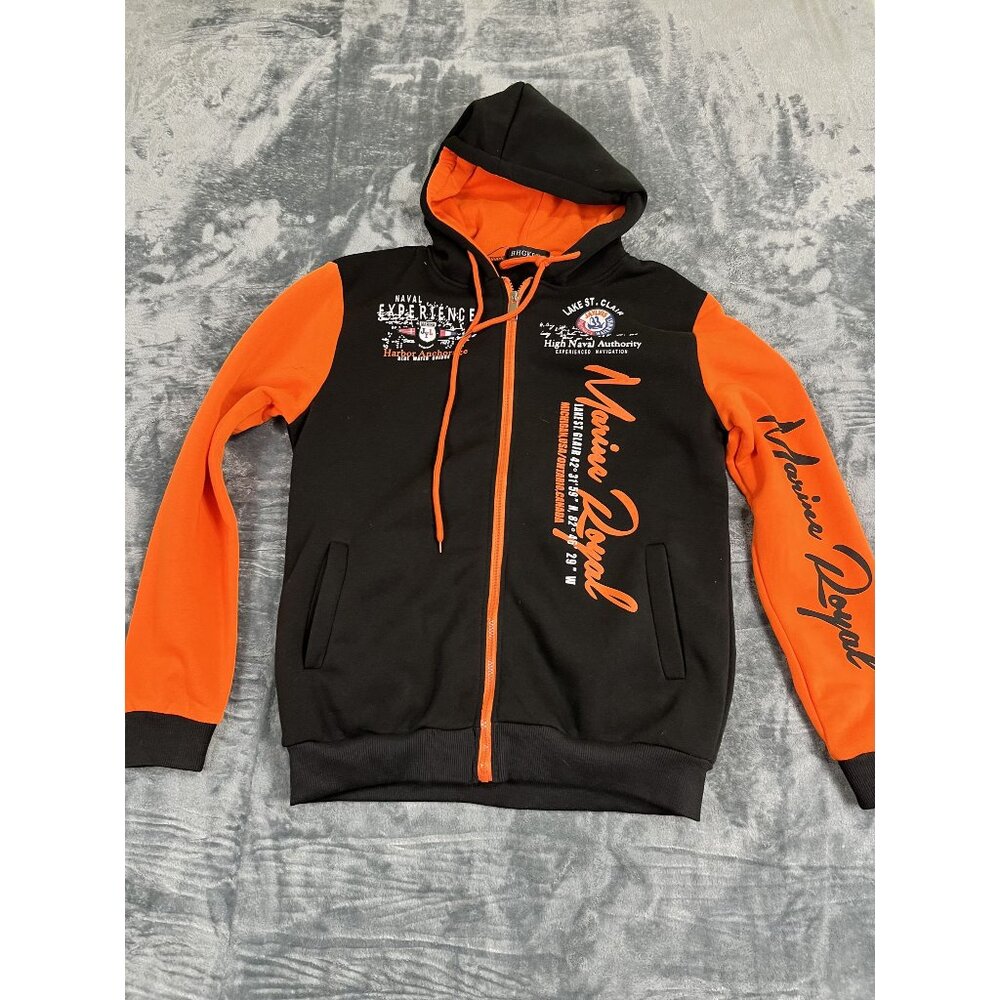 HHGKED Black & Orange Hooded Sweatshirt Jacket With Lake St Clair Mens Size M
